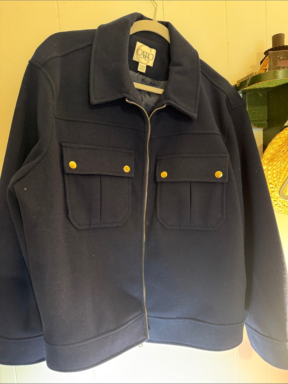 Cato Dark Navy Zip-Front Shirt Jacket with Gold Buttons